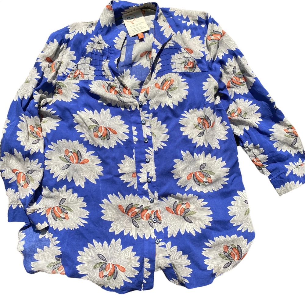 Anthropologie conversation blue floral blouse